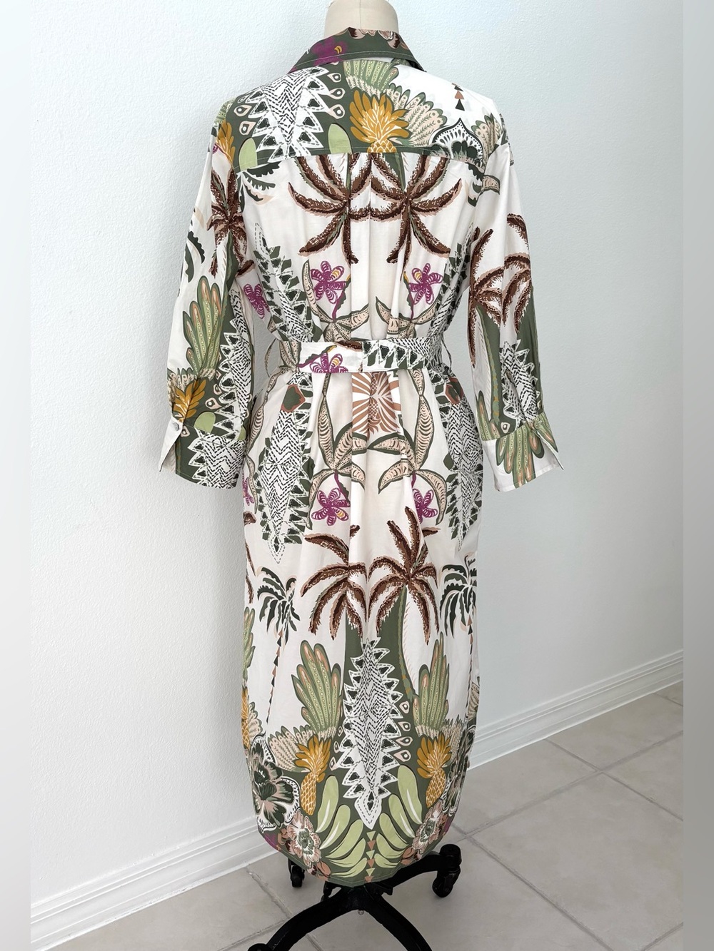 Zenara Woman Paloma Printed Cotton Shirt Dress NWT Tropical Print Relaxed L - Picture 8 of 11